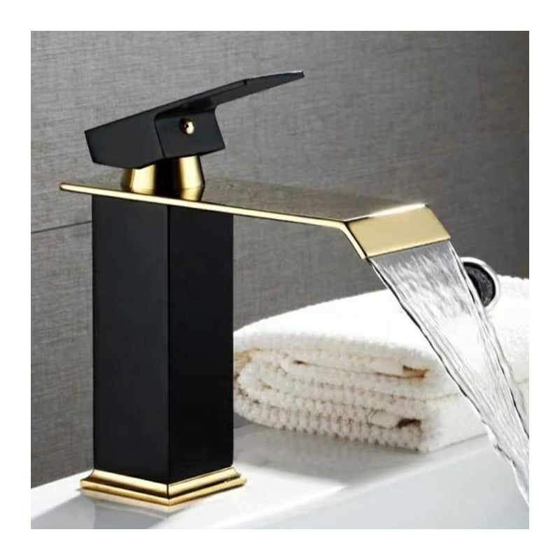 Black and gold waterfall basin faucet