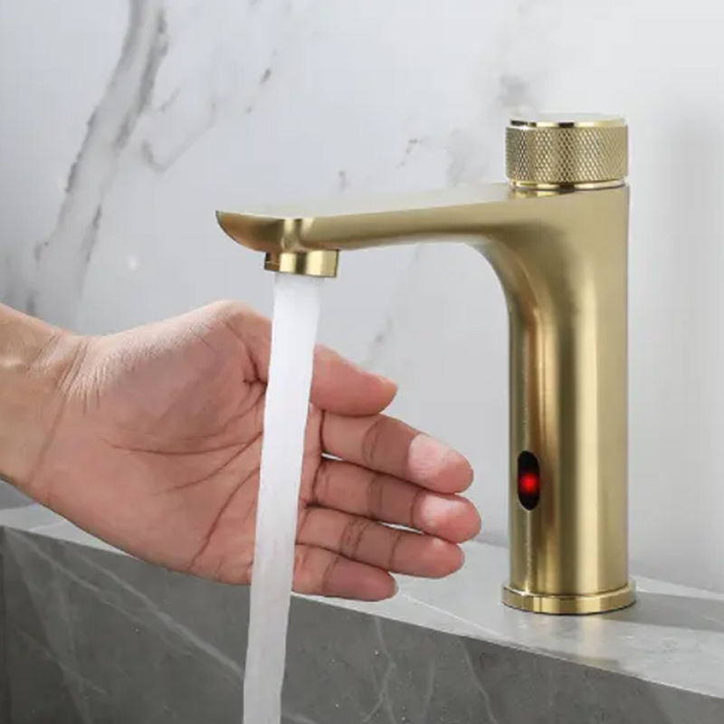 Brushed gold touchless basin faucet
