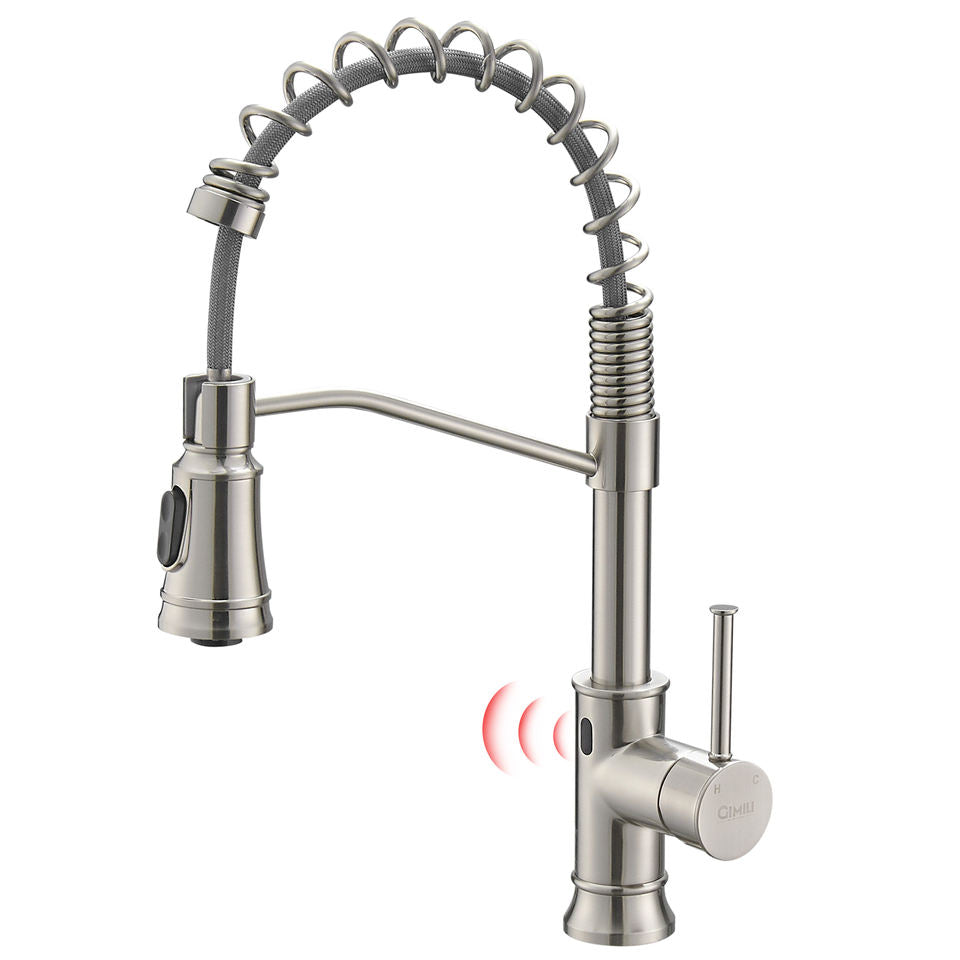 Brushed nickel high-arc pull-down kitchen faucet