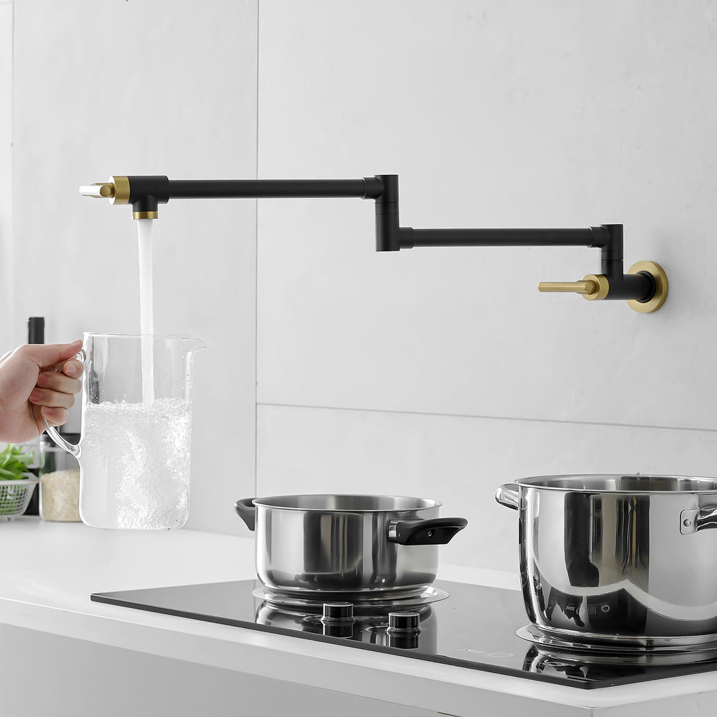 Forge Folding Pot Filler, Matte Black & Brushed Gold