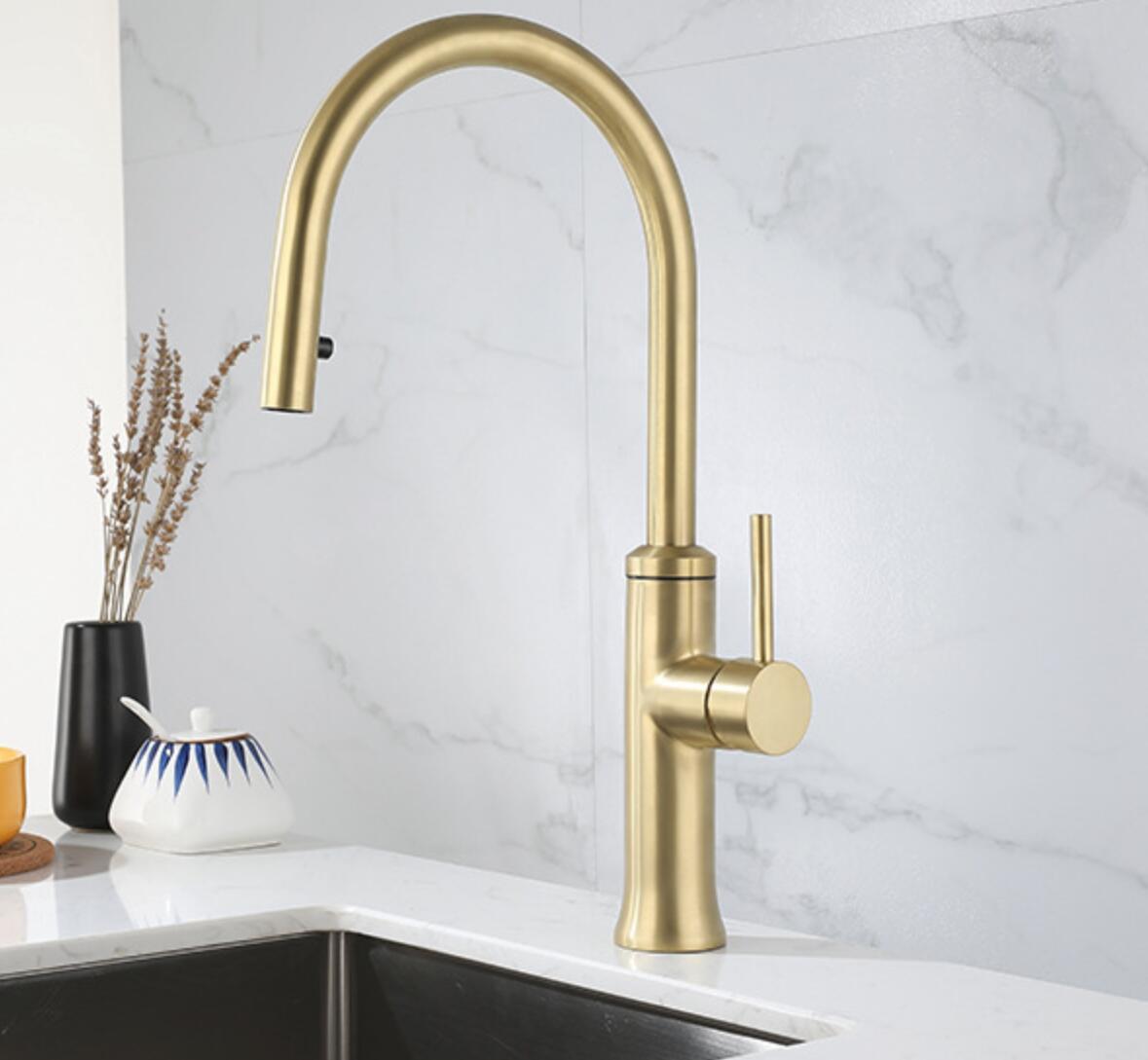 Sienna brushed gold faucet in a kitchen
