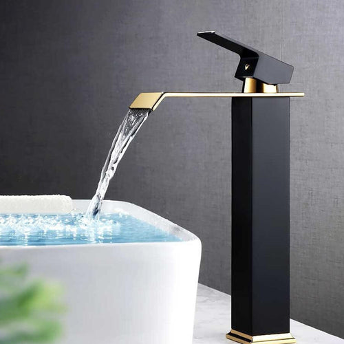 Cascade waterfall faucet, matte black and brushed gold