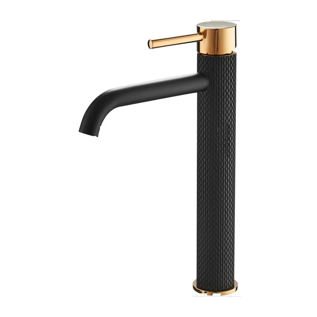 Ember tall vessel faucet, matte black and gold