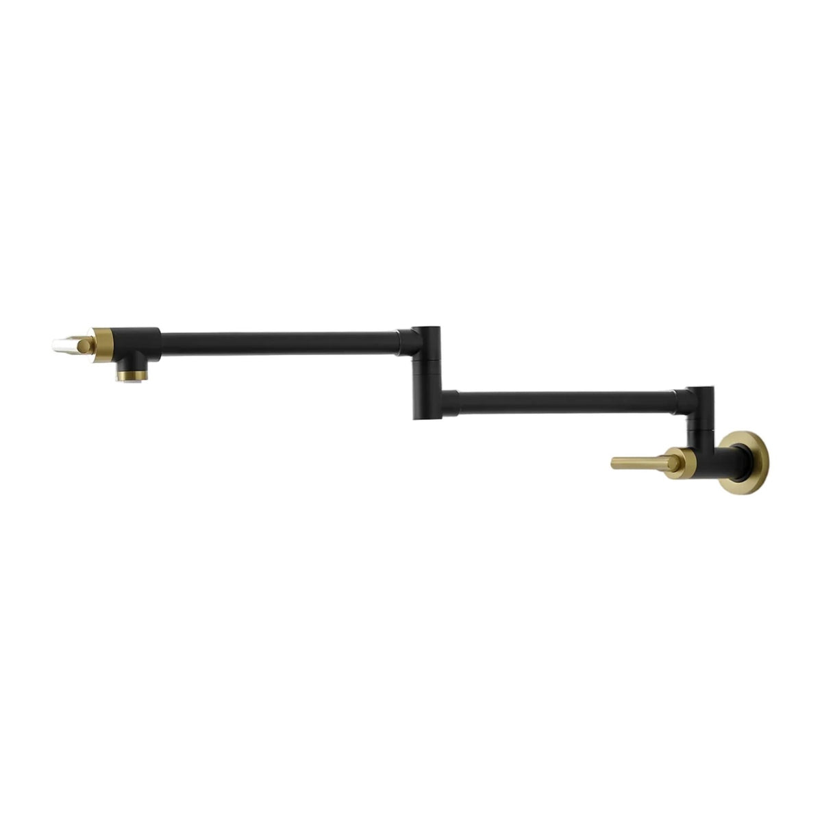 Forge folding pot filler, matte black with brushed gold handles