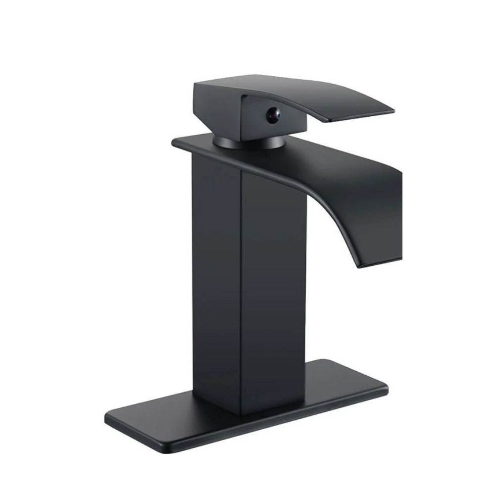 Shale waterfall basin faucet, matte black, with deck plate